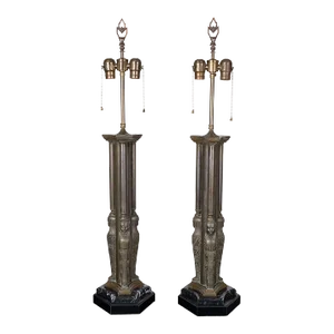 Pair of Bronze Egyptian Figurehead Table Lamps