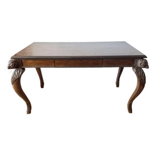 Early 20th Century Walnut Writing Desk With Ram’s Head Carvings For Sale