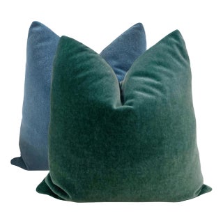 Teal / Pacific Blue Two Tone 22" Mohair Pillows - a Pair For Sale