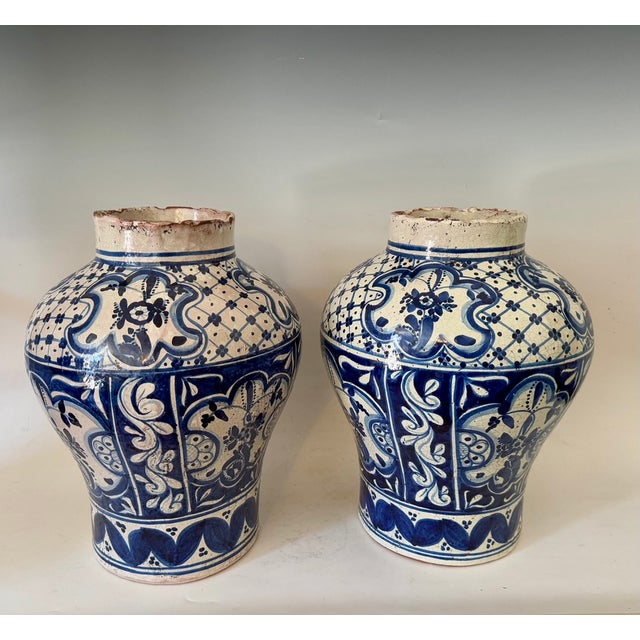 Mexican Antique Talavera Pottery Jars From Puebla Mexico- Set of 2 For Sale - Image 3 of 8