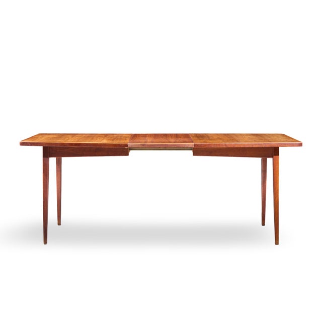 Jens Risom Mid Century Walnut Surfboard Expanding Dining Table With 2 Leaves For Sale - Image 10 of 13