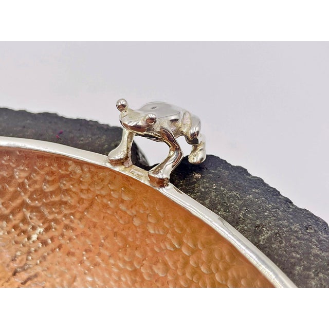 1980s Emilia Castillo Frog-Accented Silver Bowl on Volcanic Rock Base, Mexican Modern For Sale - Image 11 of 15