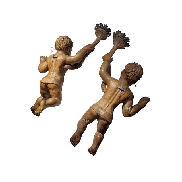 18th Century Wooden Putti Candleholders, 1800s, Set of 2 For Sale - Image 4 of 6