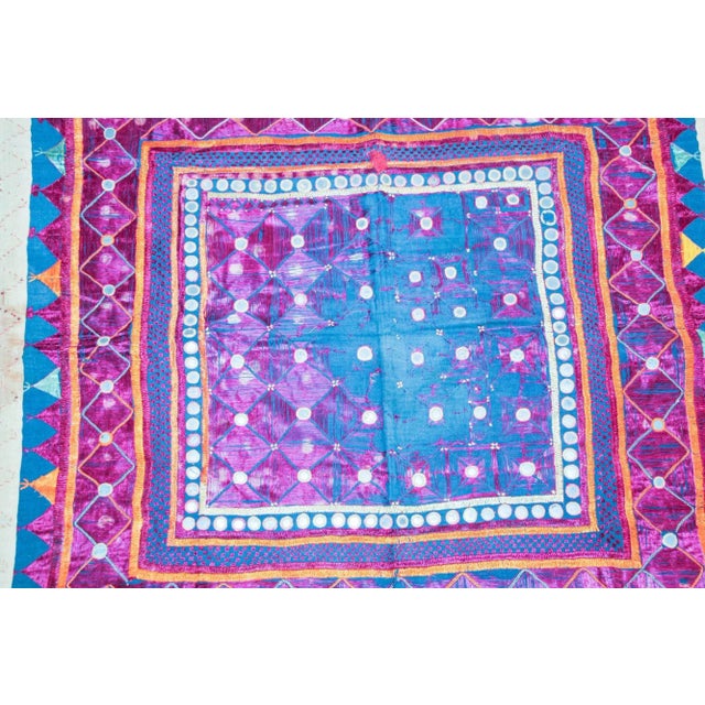 Folk Art Vintage Banjara Ethnic Embroidered Chaakla With Mirrors, Wall Hanging, India For Sale - Image 3 of 13