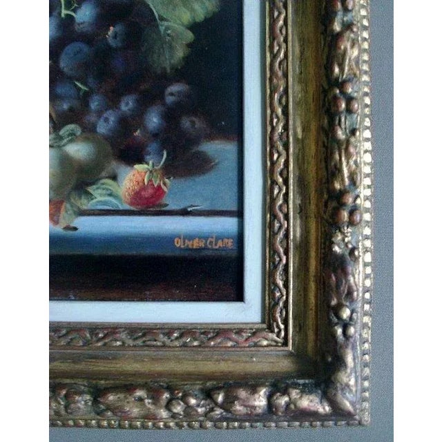 19th Century Oliver Clare Still Life Oil Painting on Board of Fruit and Grapes For Sale - Image 9 of 10