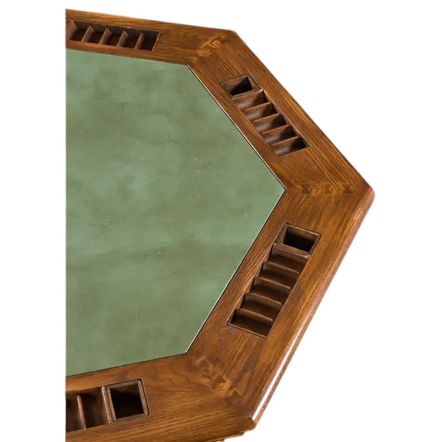 Mid 20th Century Romweber Viking Oak Mid Century Poker Table - 7-Sided - Green Leather Top - 61" X 61" X 30" For Sale - Image 5 of 5