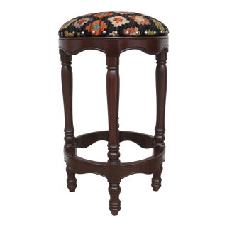 Vintage Tribal Kilim Wood Bar Stool For Sale