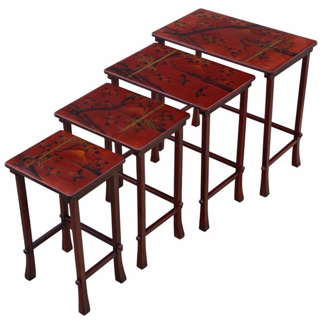 Japanese Red Lacquer Nesting Tables, 1900s, Set of 4 For Sale - Image 9 of 9