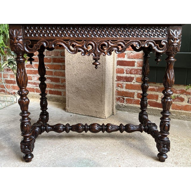 Antique French Breton Carved Oak Sofa Table Writing Library Desk Louis XIV C1890 For Sale - Image 10 of 13