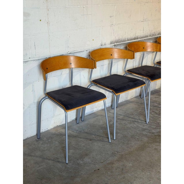Oak Stacking Chairs Set of 4 Mid-Century Modern 1970s For Sale In Los Angeles - Image 6 of 13