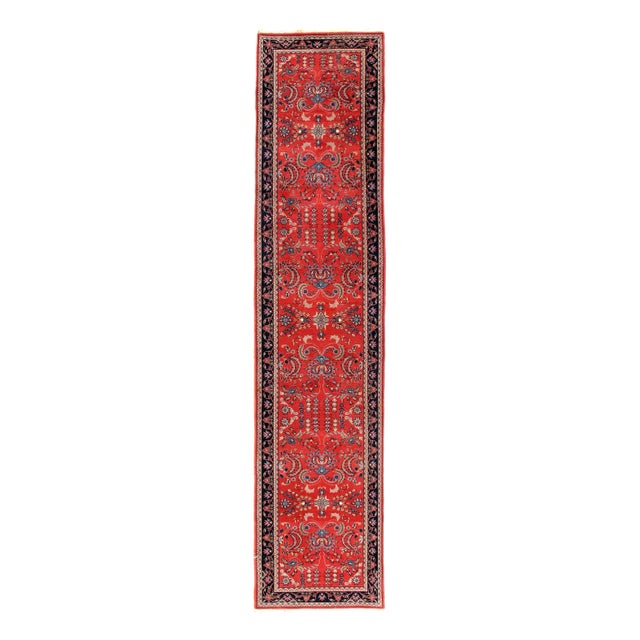 1980s Red Color Hand Knotted Sarouk Runner For Sale - Image 4 of 4