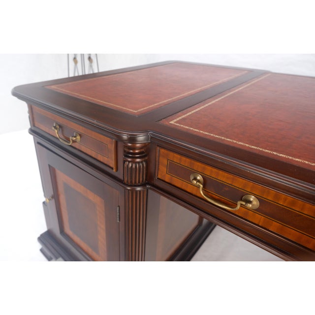 Large Double Pedestal Embossed Leather Top Mahogany Partners Desk MINT For Sale - Image 9 of 14