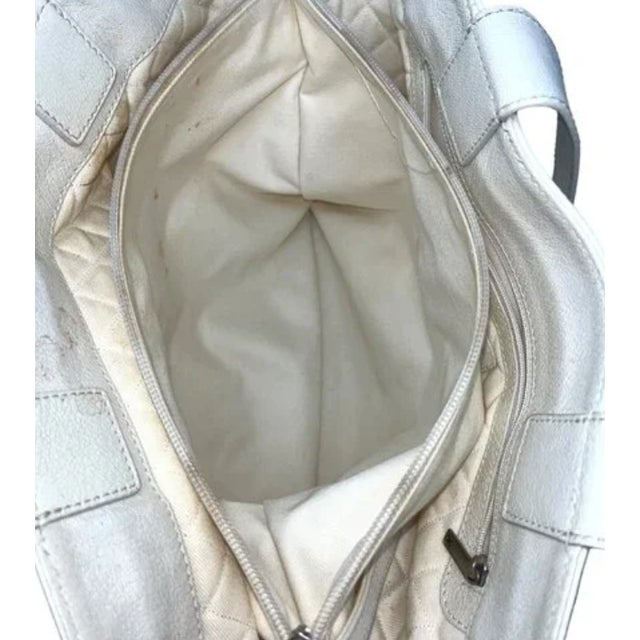 Animal Skin Chanel Ivory Goatskin Perforated Large CC Tote For Sale - Image 7 of 9