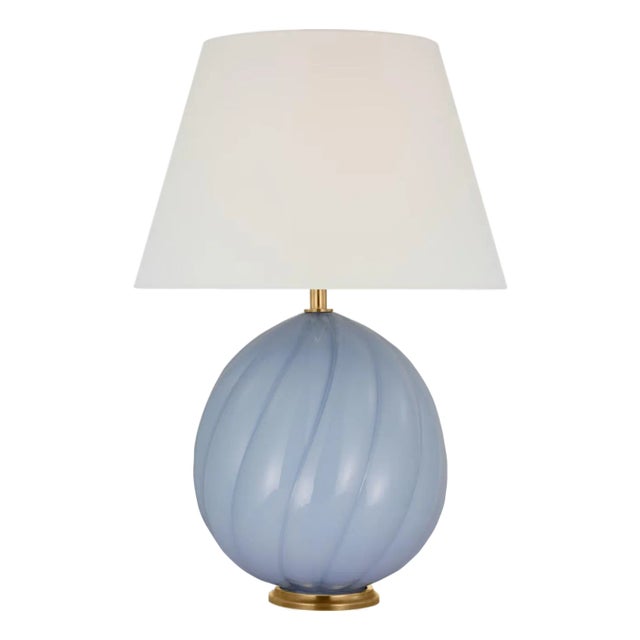 Julie Neill by Visual Comfort Signature Talia Medium Cordless Table Lamp in Blue with Linen Shade For Sale