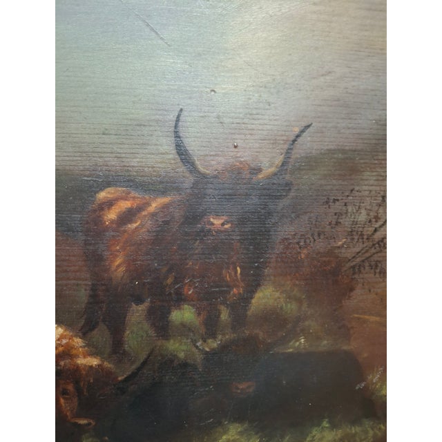 Wood Early 20th Century Landscape Painting With Cattle For Sale - Image 7 of 15