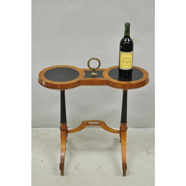 Vintage Weiman Heiroom French Empire Regency Style Black Leather Top Small Side Table. Circa Mid 20th Century....