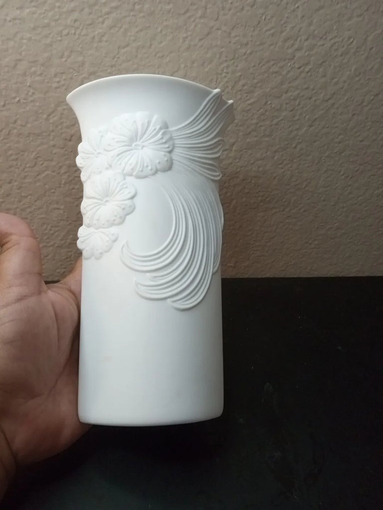 1960s Kaiser W Germany 740/2 Matte Bisque Porcelain 3D Relief Vase