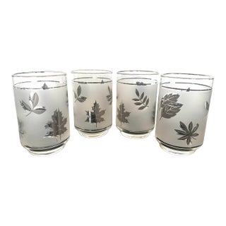 Vintage Mid-Century Modern Libbey Silver Leaf Motif Tumbler Glasses - Set of 4 For Sale