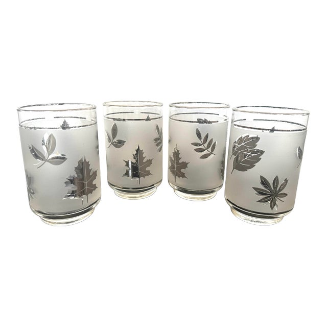 Vintage Mid-Century Modern Libbey Silver Leaf Motif Tumbler Glasses - Set of 4 For Sale