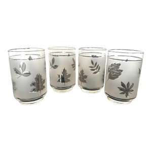 Vintage Mid-Century Modern Libbey Silver Leaf Motif Tumbler Glasses - Set of 4