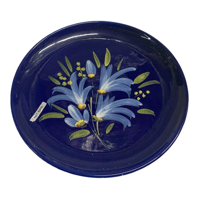 Vintage Cobalt Blue Ceramic Decorative Plate France 1960s For Sale