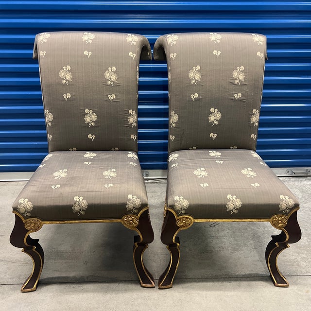 Puccini side chairs by Rose Tarlow Melrose House. Sculptural side chair with rolled back. Finish: Burgundy Painted and 22K...