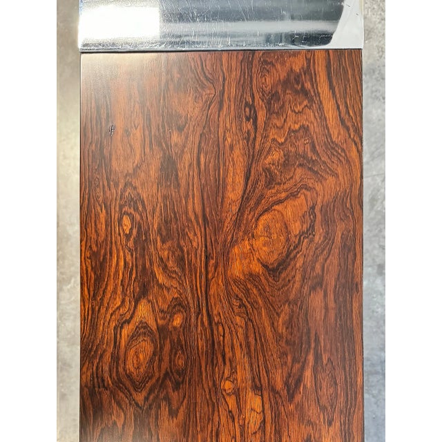 Wood 1970s Flair Rosewood, Chrome Midcentury Console Table, Baughman Attributed For Sale - Image 7 of 8