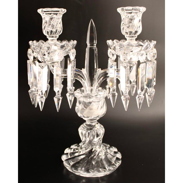 Baccarat France Crystal Bambous Tors 2-Light Candelabra Lustre, Signed For Sale - Image 9 of 11