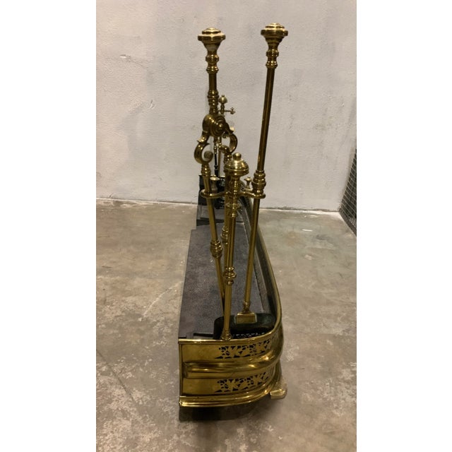 Metal Vintage Art Nouveau Brass Fireplace Set For Sale - Image 7 of 13