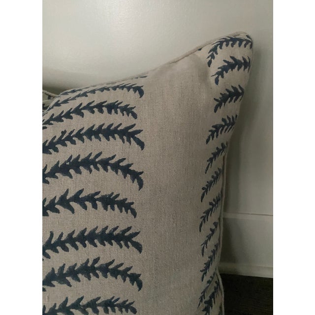 Traditional Blockprint Palm Frond Throw Pillow Cover in Deep Indigo For Sale - Image 3 of 4