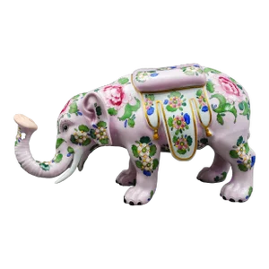Mid 20th Century Carl Thieme Dresden Germany Floral Painted Pink Elephant Porcelain Figurine