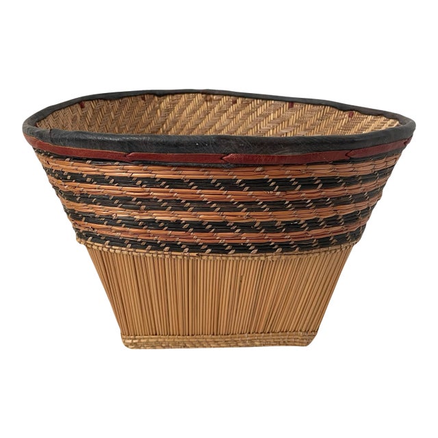 VTG Large 13x12” Wide Vintage African Mossi Handwoven Basket For Sale