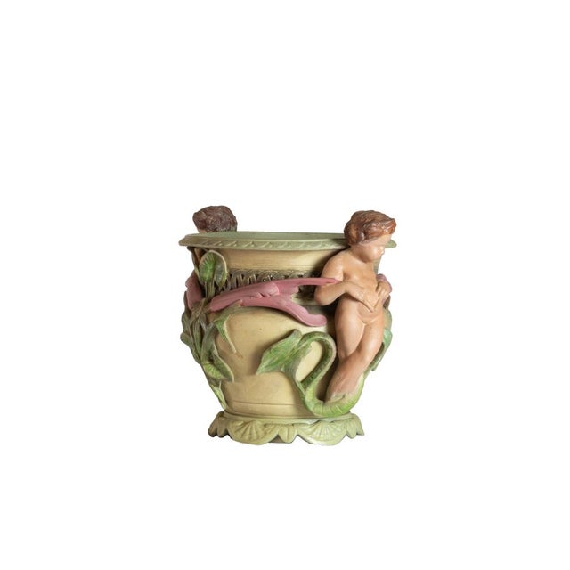 Brown Art Nouveau Planter with Cherubs and Foliage, 20th Century For Sale - Image 8 of 8