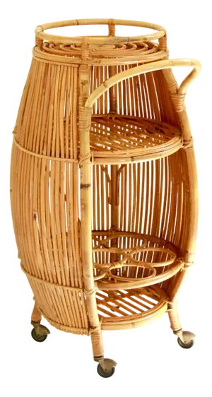 Vintage Bamboo and Wicker Bar Cart, Italy, 1970s