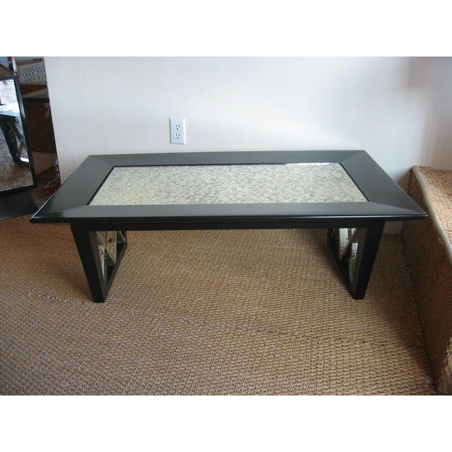 1950s Vintage Black Satin X Frame Cocktail Table With New Eglomise Mirrored Top, 1950's For Sale - Image 5 of 9