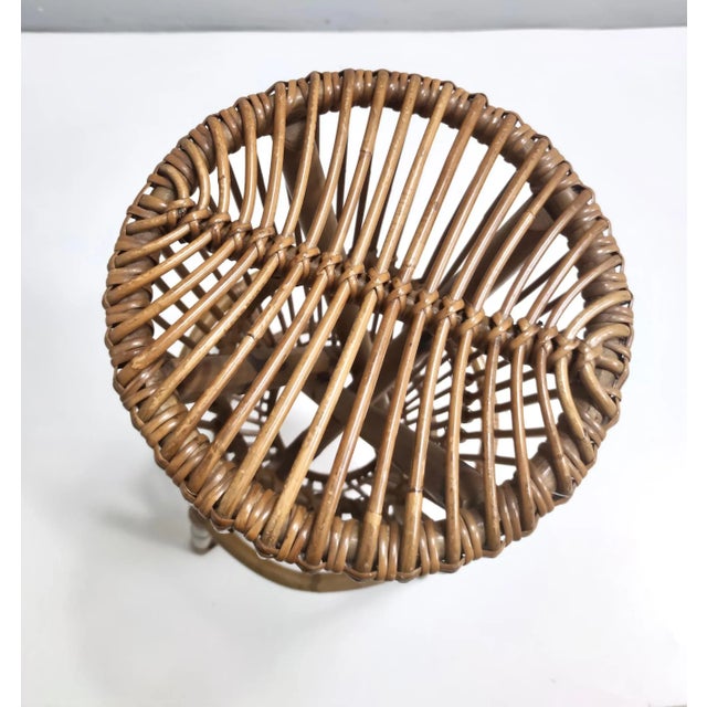 Wood Vintage Round Bamboo Stools from Tito Agnoli, 1960s, Set of 2 For Sale - Image 7 of 14