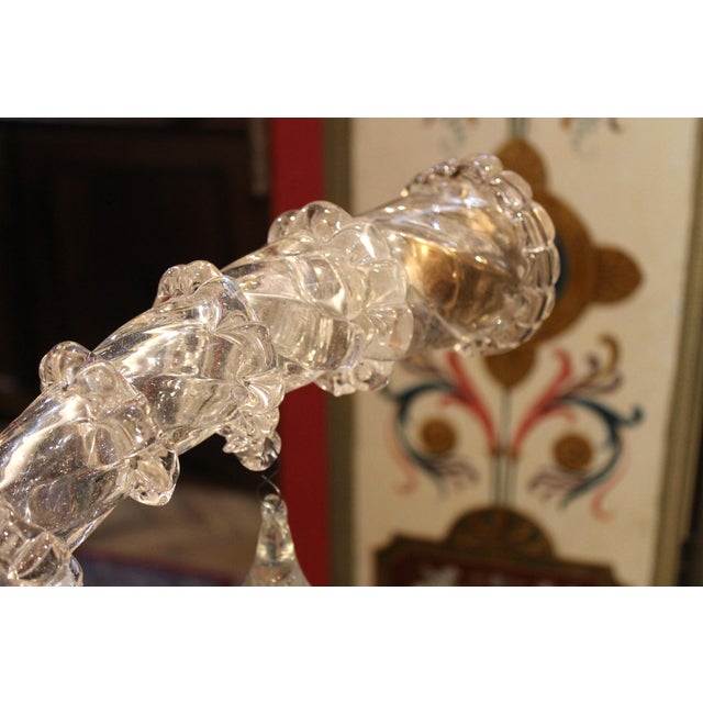 1940s 20th Century Italian Murano Transparent Glass 2-Tier 5-Light Chandelier, 1940s For Sale - Image 5 of 18