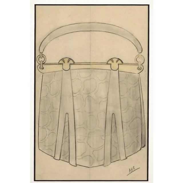 1930s 1930s Art Deco French Pocketbook Fashion Design Drawing, Matted For Sale - Image 5 of 5