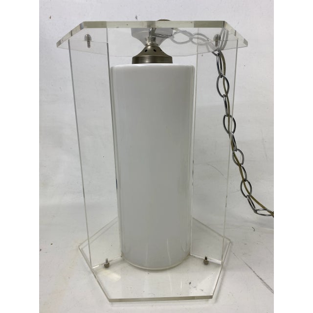 Mid-Century Modern Mid-Century Lucite & Milk Glass Pendant Light For Sale - Image 3 of 8
