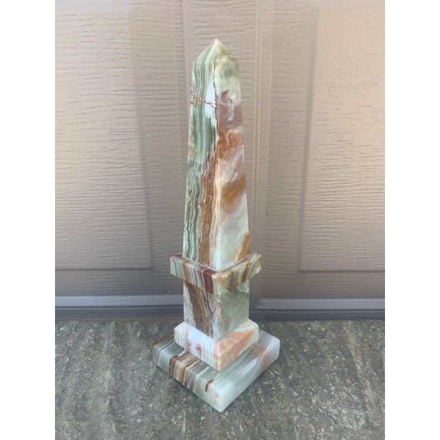 Grand Tour Vintage Neoclassical Solid Marble Onyx Green and Brown Obelisk For Sale - Image 3 of 11