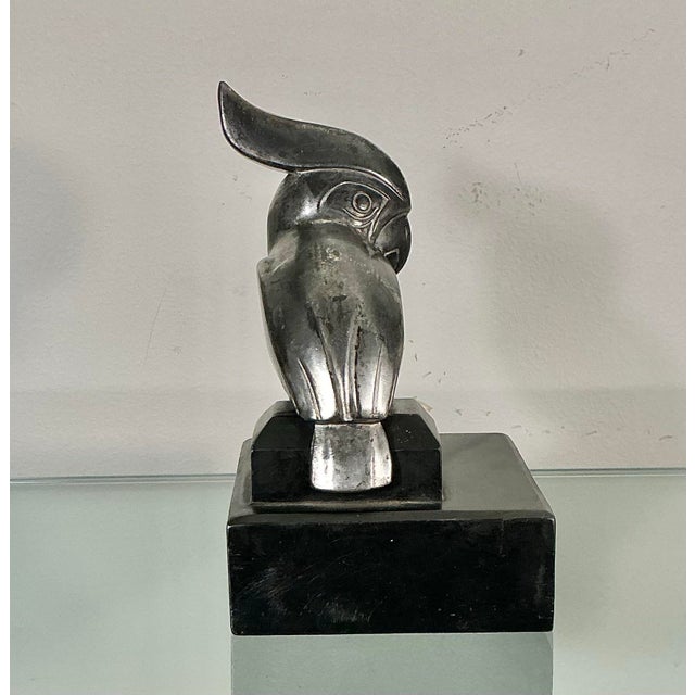 Early 19th Century Antique Spelter Metal Art Deco Sculpture Cockatoo Bird on Metal Base, Circa 1920's-1930s For Sale - Image 5 of 12