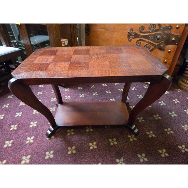 Art Deco Antique French Art Deco Side Table Parquet Top Oak For Sale - Image 3 of 7