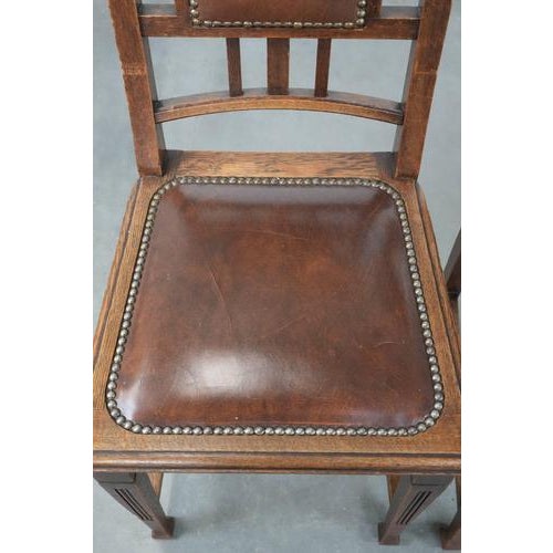 Art Nouveau Style Dining Chairs in Oak with Cowhide Leather, Set of 4 For Sale - Image 6 of 18