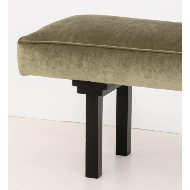Chinese Chinese Style Sage Velvet Upholstered Bench For Sale - Image 3 of 7
