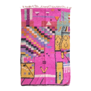 2020's Moroccan Colorful Boujad Wool Rug - 9 X 5.7 Ft