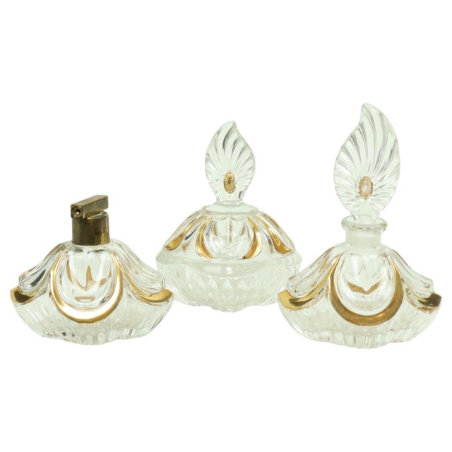 Vintage Art Deco Style Crystal Boudoir Perfume Bottles from Fischer, 1950s, Set of 3 For Sale - Image 11 of 18