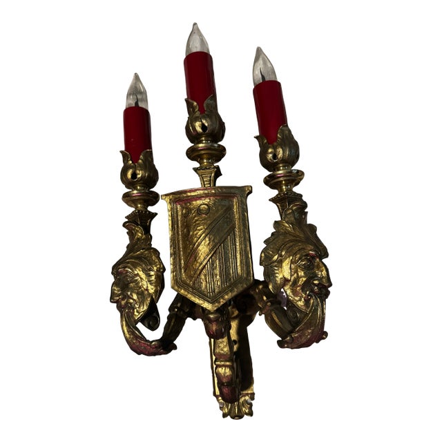 Antique French Baroque Revival Gilt Figural Wall Sconces, Pair, C. 1900 For Sale