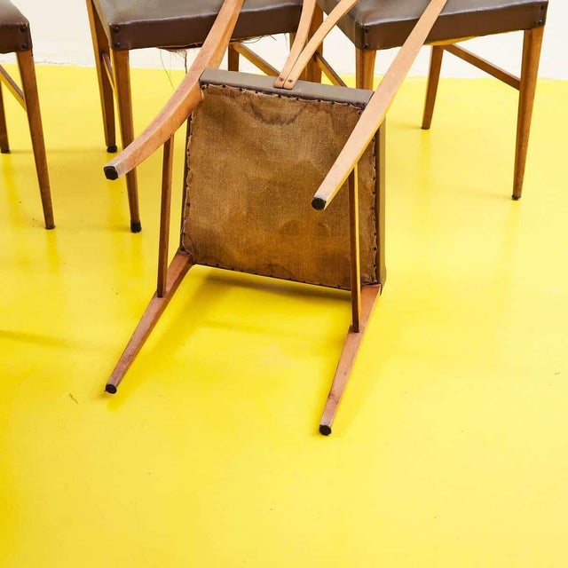 Vintage Chairs in Curved Wood and Eco-Leather, 1950s, Set of 6 For Sale - Image 9 of 12