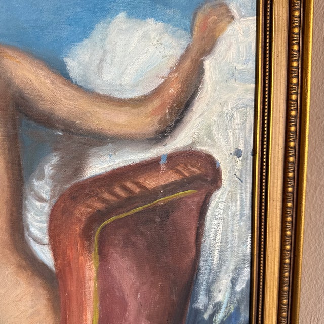 Blue Vintage French Impressionist Oil Painting Seated Female Nude - Framed Original For Sale - Image 8 of 10