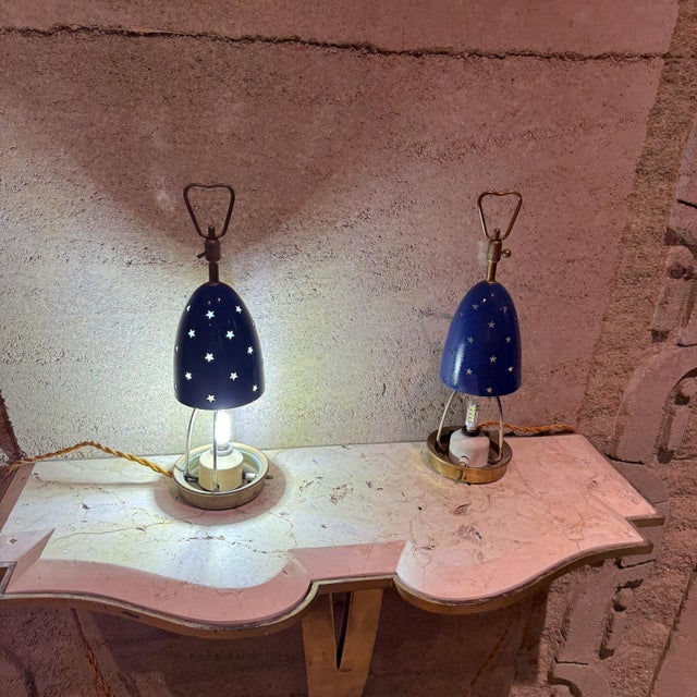 Metal 1950s Arredoluce Angelo Lelii Italian Blue Star Table Lamps For Sale - Image 7 of 12